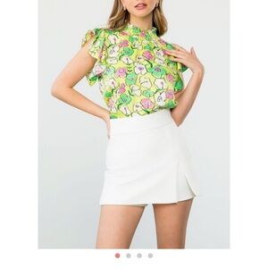 THML Flower Print Flutter Sleeve Blouse